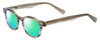 Profile View of Eyebobs Bitty Witty Designer Polarized Reading Sunglasses with Custom Cut Powered Green Mirror Lenses in Amber Brown Crystal Marble Ladies Round Full Rim Acetate 42 mm