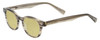 Profile View of Eyebobs Bitty Witty Designer Polarized Reading Sunglasses with Custom Cut Powered Sun Flower Yellow Lenses in Amber Brown Crystal Marble Ladies Round Full Rim Acetate 42 mm