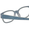 Close Up View of Eyebobs Bossy Unisex Square Full Rim Designer Reading Glasses in Blue Jean 51 mm