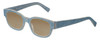 Profile View of Eyebobs Bossy Designer Polarized Reading Sunglasses with Custom Cut Powered Amber Brown Lenses in Blue Jean Unisex Square Full Rim Acetate 51 mm