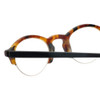 Close Up View of Eyebobs Bottomed Out Designer Reading Eye Glasses with Single Vision Prescription Rx Lenses in Tortoise Havana Brown Gold Ladies Round Semi-Rimless Acetate 40 mm