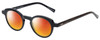 Profile View of Eyebobs Cabaret Designer Polarized Sunglasses with Custom Cut Red Mirror Lenses in Black Brown Crystal Diamond Ladies Round Full Rim Acetate 40 mm