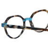 Close Up View of Eyebobs Cheap Therapy Designer Reading Eye Glasses with Custom Left and Right Powered Lenses in Blue Brown Grey Tortoise Havana Unisex Round Full Rim Acetate 45 mm