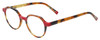Profile View of Eyebobs Cheap Therapy Designer Blue Light Blocking Eyeglasses in Brown Red Gold Tortoise Havana Ladies Round Full Rim Acetate 45 mm
