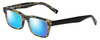 Profile View of Eyebobs Fare N Square Designer Polarized Sunglasses with Custom Cut Blue Mirror Lenses in Black Gold Demi Tortoise Havana Unisex Square Full Rim Acetate 51 mm