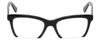 Front View of Eyebobs Flat Cat Designer Reading Eye Glasses with Custom Left and Right Powered Lenses in Black Gold Glitter Crystal Ladies Cateye Semi-Rimless Acetate 50 mm