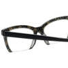 Close Up View of Eyebobs Flat Cat Designer Reading Eye Glasses with Single Vision Prescription Rx Lenses in Black Gold Glitter Crystal Ladies Cateye Semi-Rimless Acetate 50 mm