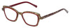 Profile View of Eyebobs Flirt Designer Blue Light Blocking Eyeglasses in Red Crystal Brown Horn Marble Ladies Cateye Full Rim Acetate 48 mm