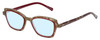 Profile View of Eyebobs Flirt Designer Blue Light Blocking Eyeglasses in Red Crystal Brown Horn Marble Ladies Cateye Full Rim Acetate 48 mm
