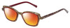 Profile View of Eyebobs Flirt Designer Polarized Sunglasses with Custom Cut Red Mirror Lenses in Red Crystal Brown Horn Marble Ladies Cateye Full Rim Acetate 48 mm