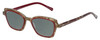 Profile View of Eyebobs Flirt Designer Polarized Reading Sunglasses with Custom Cut Powered Smoke Grey Lenses in Red Crystal Brown Horn Marble Ladies Cateye Full Rim Acetate 48 mm