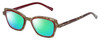 Profile View of Eyebobs Flirt Designer Polarized Reading Sunglasses with Custom Cut Powered Green Mirror Lenses in Red Crystal Brown Horn Marble Ladies Cateye Full Rim Acetate 48 mm