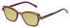 Profile View of Eyebobs Flirt Designer Polarized Reading Sunglasses with Custom Cut Powered Sun Flower Yellow Lenses in Red Crystal Brown Horn Marble Ladies Cateye Full Rim Acetate 48 mm