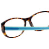 Close Up View of Eyebobs Hanky Panky Designer Reading Eye Glasses with Prescription Progressive Rx Lenses in Tortoise Brown Gold Crystal Blue Ladies Cateye Full Rim Acetate 52 mm