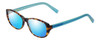 Profile View of Eyebobs Hanky Panky Designer Polarized Sunglasses with Custom Cut Blue Mirror Lenses in Tortoise Brown Gold Crystal Blue Ladies Cateye Full Rim Acetate 52 mm