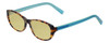 Profile View of Eyebobs Hanky Panky Designer Polarized Reading Sunglasses with Custom Cut Powered Sun Flower Yellow Lenses in Tortoise Brown Gold Crystal Blue Ladies Cateye Full Rim Acetate 52 mm