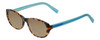 Profile View of Eyebobs Hanky Panky Designer Polarized Reading Sunglasses with Custom Cut Powered Amber Brown Lenses in Tortoise Brown Gold Crystal Blue Ladies Cateye Full Rim Acetate 52 mm