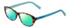 Profile View of Eyebobs Hanky Panky Designer Polarized Reading Sunglasses with Custom Cut Powered Green Mirror Lenses in Tortoise Brown Gold Crystal Blue Ladies Cateye Full Rim Acetate 52 mm