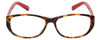 Front View of Eyebobs Hanky Panky Designer Reading Eye Glasses with Single Vision Prescription Rx Lenses in Tortoise Brown Gold Crystal Red Ladies Cateye Full Rim Acetate 52 mm