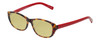Profile View of Eyebobs Hanky Panky Designer Polarized Reading Sunglasses with Custom Cut Powered Sun Flower Yellow Lenses in Tortoise Brown Gold Crystal Red Ladies Cateye Full Rim Acetate 52 mm
