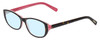 Profile View of Eyebobs Hanky Panky Designer Blue Light Blocking Eyeglasses in Dark Tortoise Brown Gold Crystal Pink Ladies Cateye Full Rim Acetate 52 mm