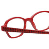 Close Up View of Eyebobs Haute Flash Designer Reading Eye Glasses with Single Vision Prescription Rx Lenses in Red Glitter Black Polka Dot Ladies Square Full Rim Acetate 46 mm