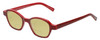 Profile View of Eyebobs Haute Flash Designer Polarized Reading Sunglasses with Custom Cut Powered Sun Flower Yellow Lenses in Red Glitter Black Polka Dot Ladies Square Full Rim Acetate 46 mm
