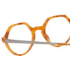 Close Up View of Eyebob Hexed Hex Designer Reading Glasses Orange Crystal Horn Marble Silver 48mm