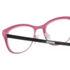 Close Up View of Eyebobs Irregular Curves Designer Reading Eye Glasses with Single Vision Prescription Rx Lenses in Satin Pink Black Ladies Square Full Rim Metal 51 mm