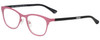 Profile View of Eyebobs Irregular Curves Designer Progressive Lens Blue Light Blocking Eyeglasses in Satin Pink Black Ladies Square Full Rim Metal 51 mm