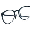 Close Up View of Eyebobs Jim Dandy Designer Reading Eye Glasses with Prescription Bi-Focal Rx Lenses in Satin Navy Blue Crystal Unisex Round Full Rim Metal 50 mm