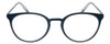 Front View of Eyebobs Jim Dandy Designer Reading Eye Glasses with Prescription Bi-Focal Rx Lenses in Satin Navy Blue Crystal Unisex Round Full Rim Metal 50 mm