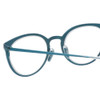 Close Up View of Eyebobs Jim Dandy Round Designer Reading Glasses in Satin Teal Blue Crystal 50mm