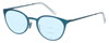 Profile View of Eyebobs Jim Dandy Designer Progressive Lens Blue Light Blocking Eyeglasses in Satin Teal Blue Crystal Unisex Round Full Rim Metal 50 mm with Blue Light Zone functionality illustration laid over the lens