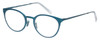 Profile View of Eyebobs Jim Dandy Designer Progressive Lens Blue Light Blocking Eyeglasses in Satin Teal Blue Crystal Unisex Round Full Rim Metal 50 mm with Blue Light Zone functionality illustration laid over the lens