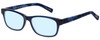 Profile View of Eyebobs Bob Frapples Designer Blue Light Blocking Eyeglasses in Crystal Navy Blue Matte Marble Unisex square Full Rim Acetate 55 mm