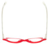 Top View of Eyebobs Peep Show Designer Reading Eye Glasses with Prescription Bi-Focal Rx Lenses in Red Crystal White Marble Ladies Cateye Full Rim Acetate 46 mm