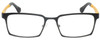 Front View of Eyebobs Protractor Designer Reading Glasses Gun Metal Black Mustard Yellow 54 mm