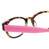 Close Up View of Eyebobs Rita Book Designer Reading Eye Glasses with Prescription Progressive Rx Lenses in Blonde Tortoise Havana Brown Gold Pink Ladies Round Full Rim Acetate 47 mm
