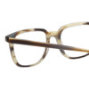 Close Up View of Eyebobs See Suite Designer Reading Eye Glasses with Custom Left and Right Powered Lenses in Striped Brown Horn Marble Unisex Square Full Rim Acetate 51 mm