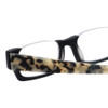 Close Up View of Eyebobs Snippy Designer Reading Eye Glasses with Custom Left and Right Powered Lenses in Matte Black Leopard Grey Tortoise Havana Unisex Rectangle Semi-Rimless Acetate 48 mm