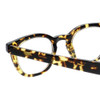 Close Up View of Eyebobs Total Wit Designer Reading Eye Glasses with Custom Left and Right Powered Lenses in Tortoise Havana Brown Light Gold Crystal Unisex Round Full Rim Acetate 46 mm