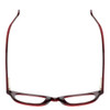Top View of Eyebobs Touche Designer Reading Eye Glasses with Custom Left and Right Powered Lenses in Ruby Red Crystal Glitter Layer Burgundy Ladies Cateye Full Rim Acetate 48 mm