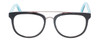 Front View of Eyebobs Wedge Designer Reading Eye Glasses with Prescription Bi-Focal Rx Lenses in Black Silver Powder Baby Blue Unisex Round Full Rim Acetate 52 mm