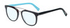 Profile View of Eyebobs Wedge Designer Progressive Lens Blue Light Blocking Eyeglasses in Black Silver Powder Baby Blue Unisex Round Full Rim Acetate 52 mm