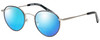 Profile View of Eyebobs BFF 3173-00 Designer Polarized Reading Sunglasses with Custom Cut Powered Blue Mirror Lenses in Silver Black Unisex Oval Full Rim Metal 46 mm