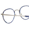 Close Up View of Eyebobs BFF 3173-10 Designer Reading Eye Glasses with Custom Cut Powered Lenses in Blue Silver Unisex Oval Full Rim Metal 46 mm