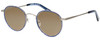 Profile View of Eyebobs BFF 3173-10 Designer Polarized Sunglasses with Custom Cut Amber Brown Lenses in Blue Silver Unisex Oval Full Rim Metal 46 mm