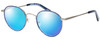 Profile View of Eyebobs BFF 3173-10 Designer Polarized Sunglasses with Custom Cut Blue Mirror Lenses in Blue Silver Unisex Oval Full Rim Metal 46 mm