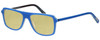 Profile View of Eyebobs Buzzed 2293-10 Designer Polarized Reading Sunglasses with Custom Cut Powered Sun Flower Yellow Lenses in Blue Black Unisex Square Full Rim Acetate 52 mm